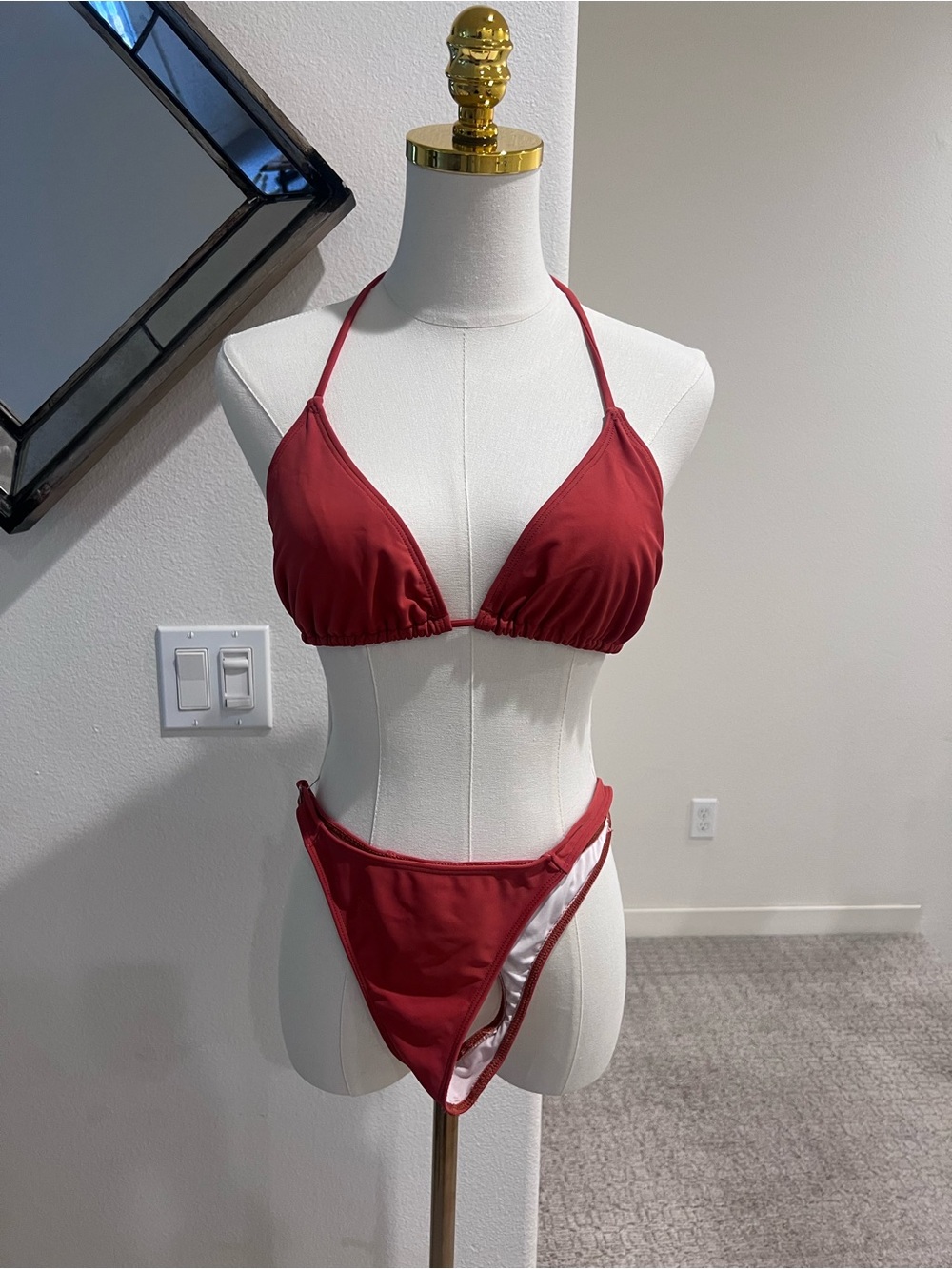 Swimsuits For All Crimson Triangle Halter Bikini Set